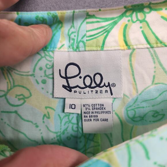 Lilly Pulitzer Pants Womens 10 Green Blue Capri Floral Stretch Cotton Cropped - Picture 3 of 10